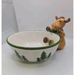 Cute 2005 Harry & David Baby Moose & trees Candy Treat Dish Bowl cabin cottage
